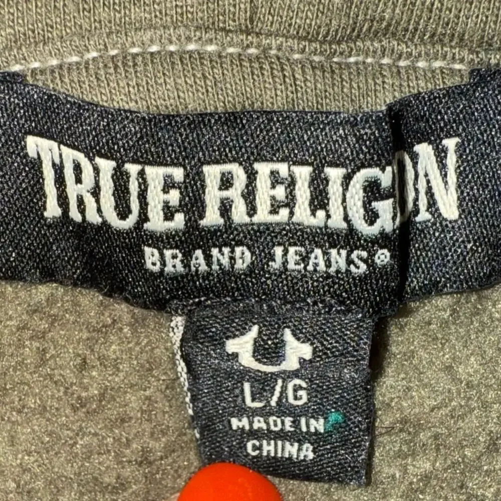 True Religion Budda Logo Seal Full Zip Hoodie Olive Green Stretch Size Large